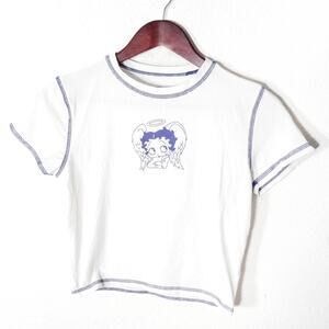 Fleischer Studios Betty Boop Crop Top Tee White Size L Y2K Cartooncore